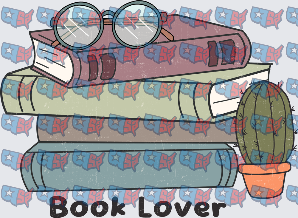 Book Lover Stacked Books Glasses Cactus (DTF)