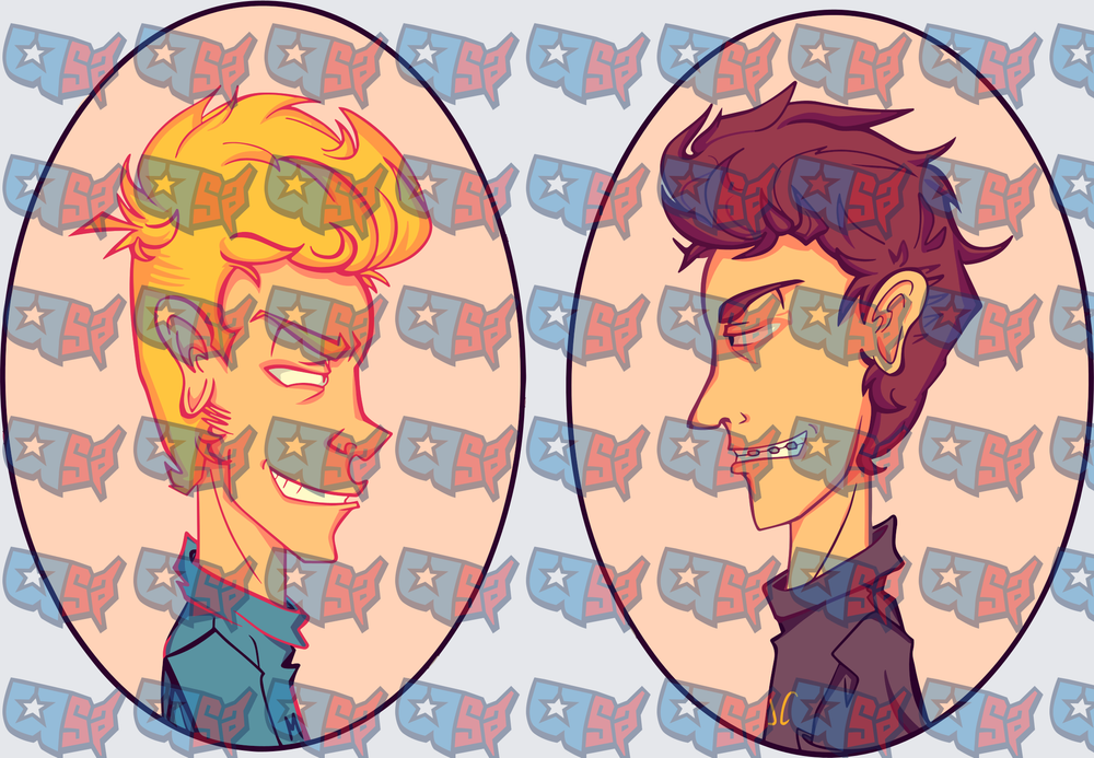 Blonde And Brunette Anime Guys Oval Portrait Duo (DTF)