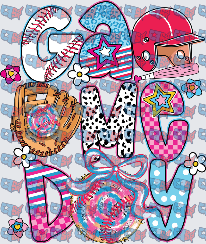 Game Day Baseball Girly Patterned Letters (DTF)