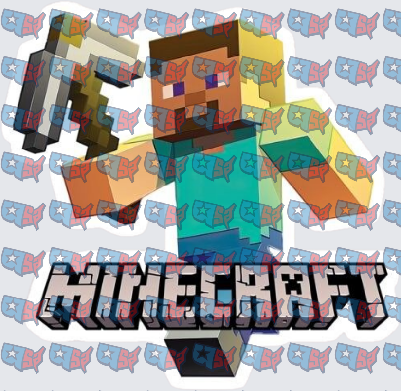 Blocky Pixel Steve Swinging Pickaxe Gaming Logo (DTF)