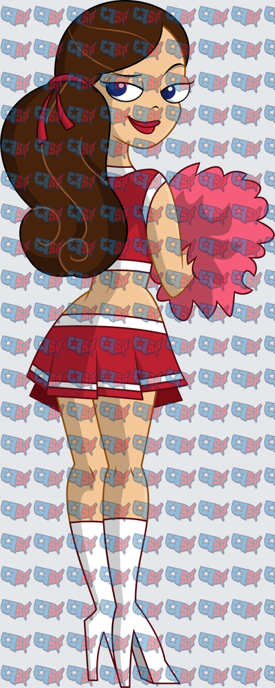 Animated Brunette Cheerleader Red Uniform Pom Poms (DTF)