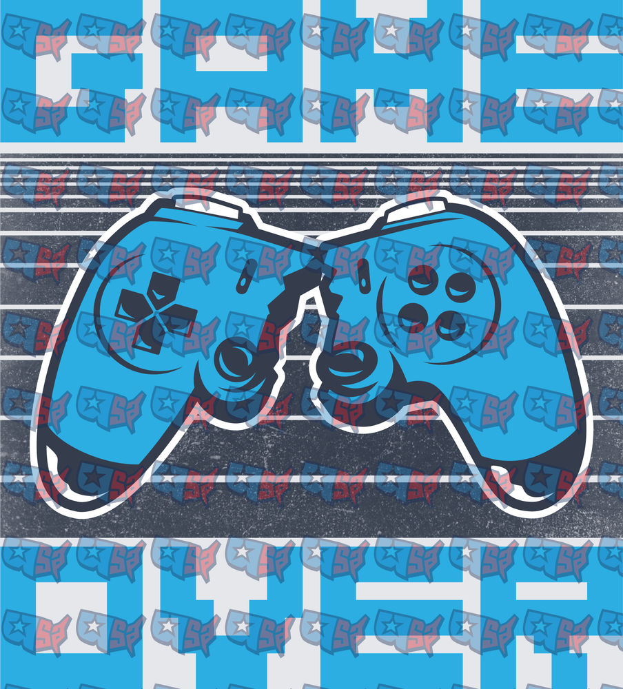 Game Over Blue Gaming Controller Grunge Design (DTF)