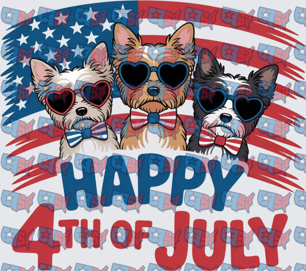 Happy 4th Of July Yorkies With Heart Sunglasses (DTF)