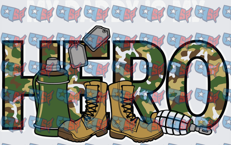 Military Hero Camo Letters with Combat Boots Dog Tags (DTF)