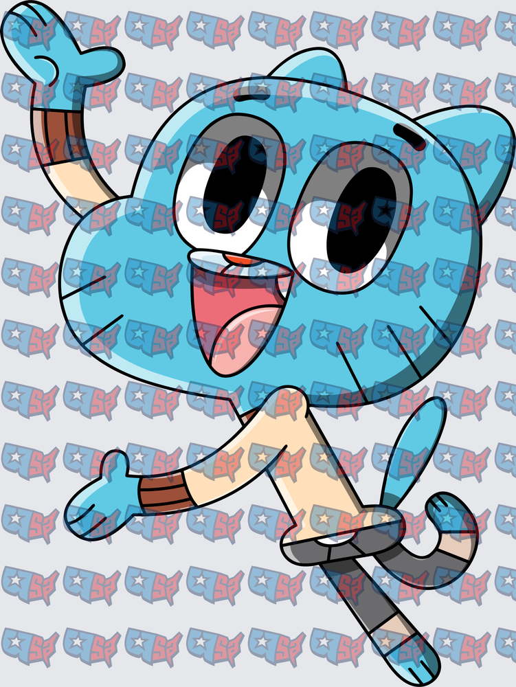 Happy Blue Cartoon Cat jumping Excited Pose (DTF)
