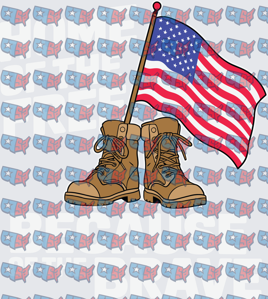 Military Combat Boots American Flag Home of the Free (DTF)