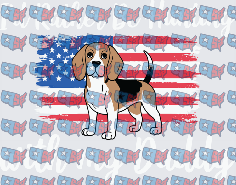 Patriotic Beagle American Flag Distressed (DTF)
