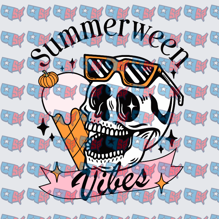 Summerween Vibes Skull Sunglasses Pumpkin Ice Cream (DTF)