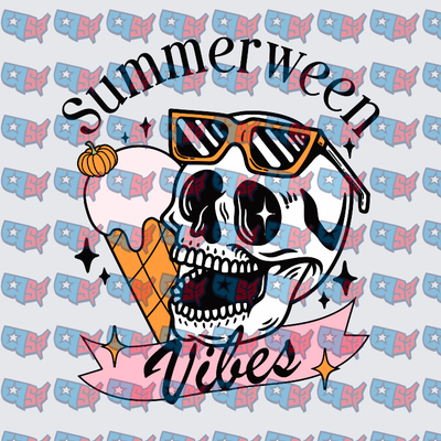 Summerween Vibes Skull Sunglasses Pumpkin Ice Cream (DTF)