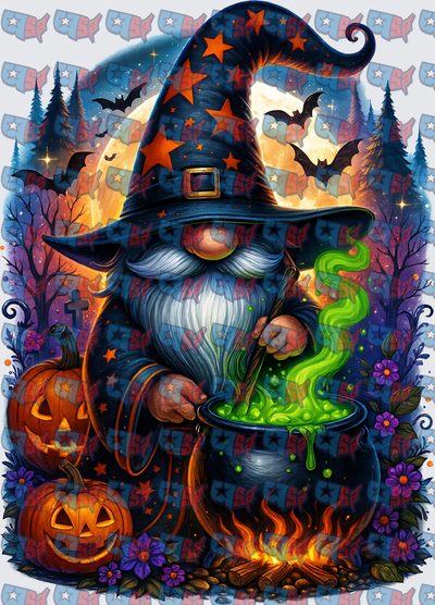 Halloween Gnome Wizard Brewing Glowing Cauldron (DTF)
