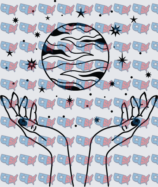 Mystical Hands Holding Celestial Planet Stars (DTF)