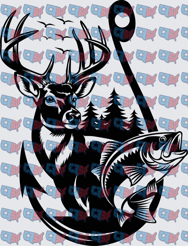 Whitetail Buck Bass Fish Hook Hunting Fishing (DTF)