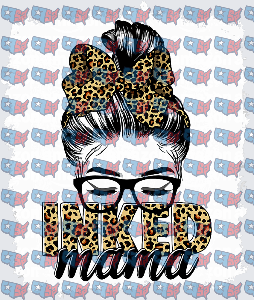 Inked Mama Messy Bun Leopard Print Woman (DTF)