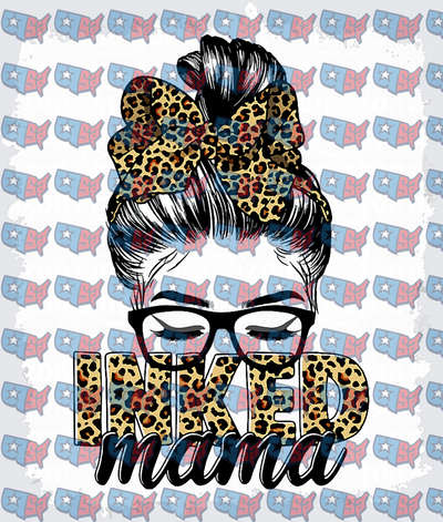 Inked Mama Messy Bun Leopard Print Woman (DTF)