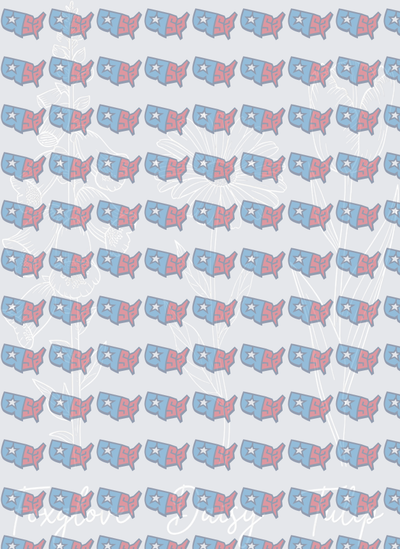 Patriotic USA Map Pattern With Wildflowers (DTF)
