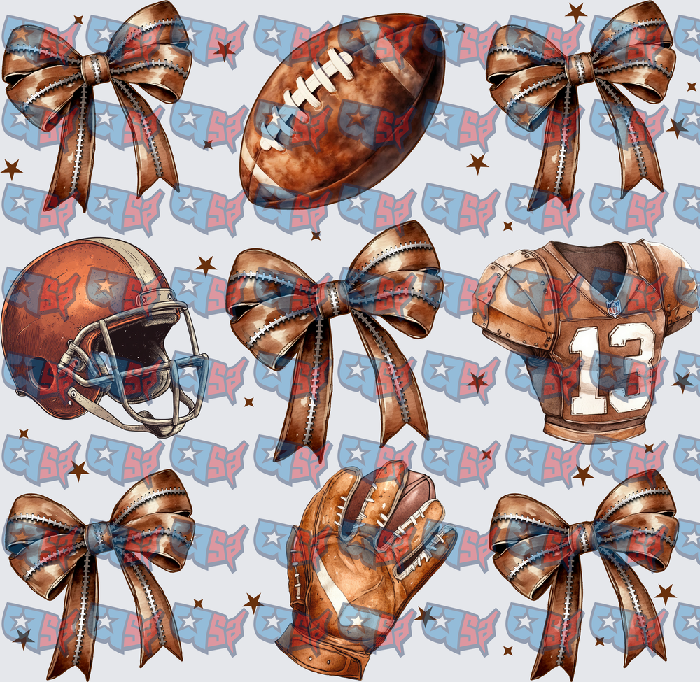 Football Coquette Bows And Gear Pattern (DTF)