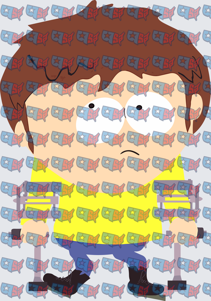 Sad Animated Boy On Crutches Yellow Shirt (DTF)
