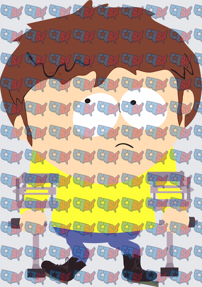 Sad Animated Boy On Crutches Yellow Shirt (DTF)