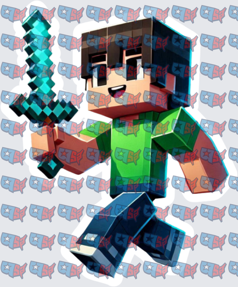 Blocky Game Character Wielding Diamond Sword (DTF)