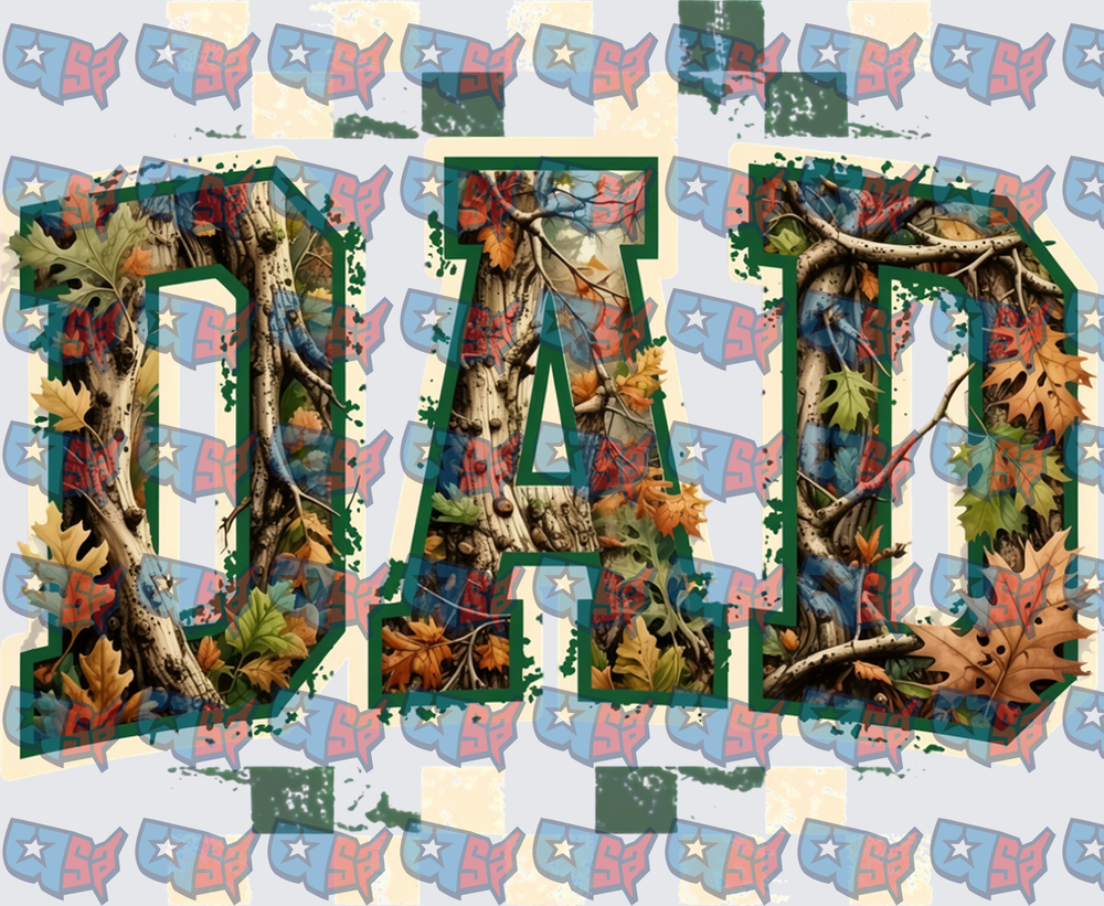 DAD Woodland Camo Autumn Leaves Letter Art (DTF)