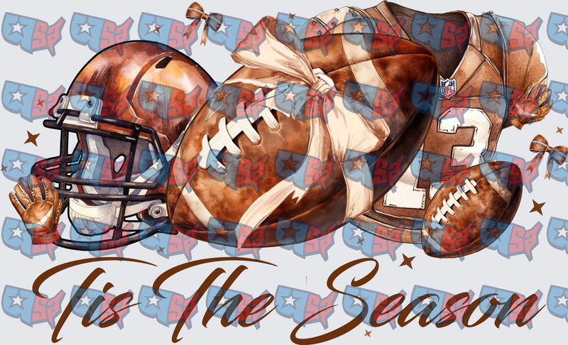 Tis The Season Football Helmet Jersey Bow Design (DTF)