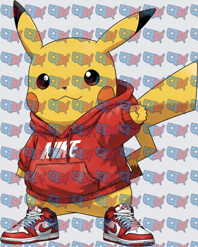 Pikachu Wearing Red Swoosh Hoodie And Sneakers (DTF)