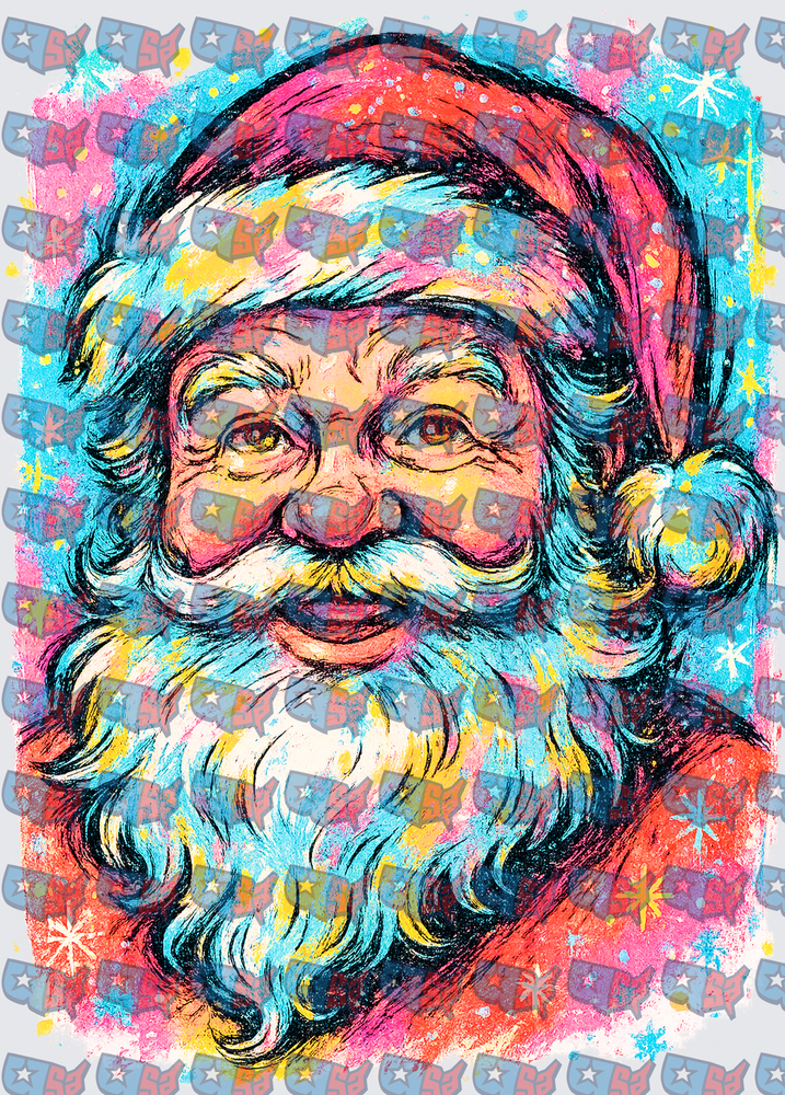 Colorful Pop Art Santa Claus Portrait (DTF)