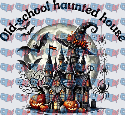 Old-School Haunted House Halloween Castle Scene (DTF)