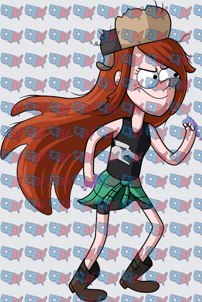 Redhead Girl Plaid Skirt Black Tank Animated (DTF)