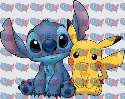 Cute Blue Alien and Yellow Electric Mouse Duo (DTF)