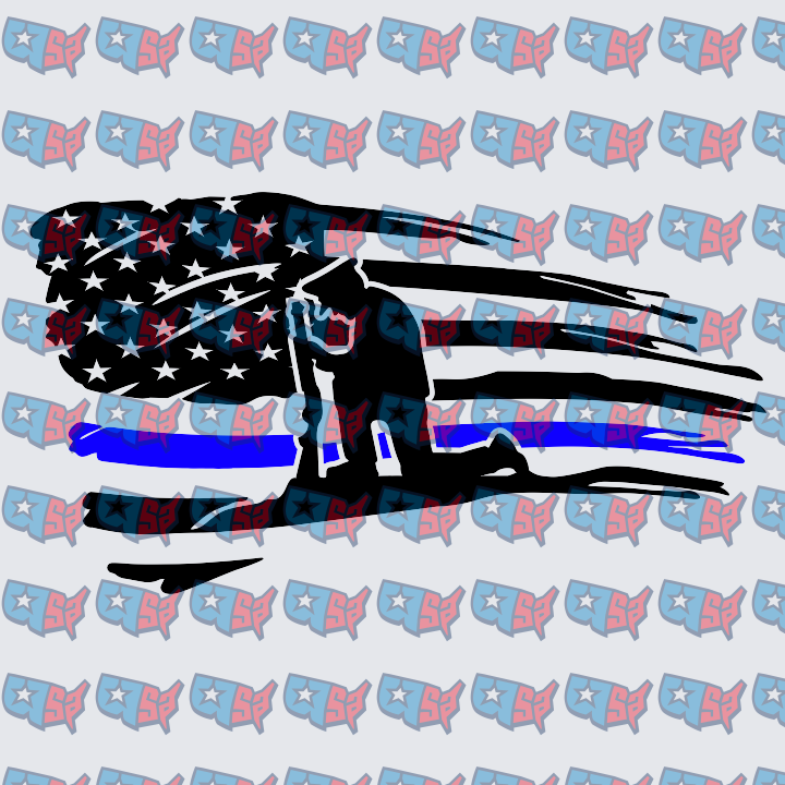 Thin Blue Line Distressed Flag Fallen Officer Silhouette (DTF)