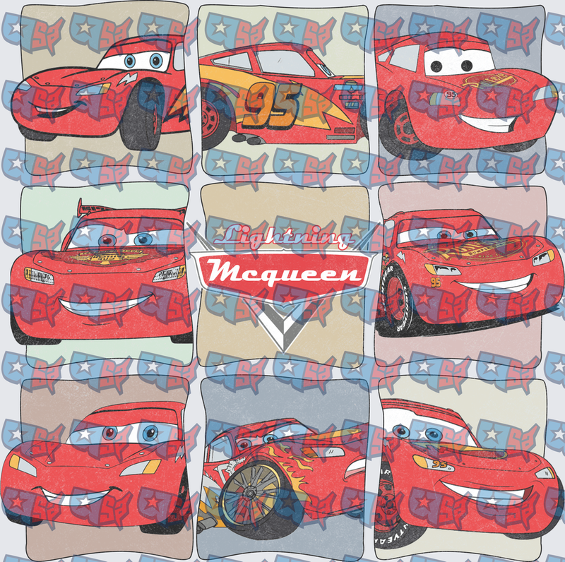 Lightning McQueen Multi Pose Vintage Grid Collage (DTF)