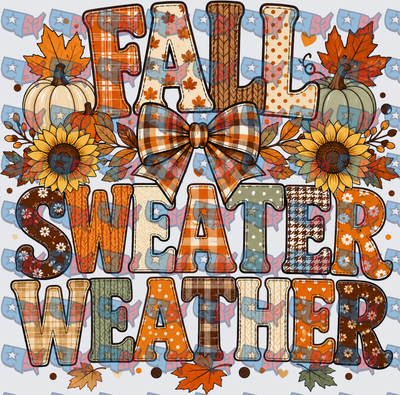 Fall Sweater Weather Patchwork Pumpkin Sunflower Design (DTF)