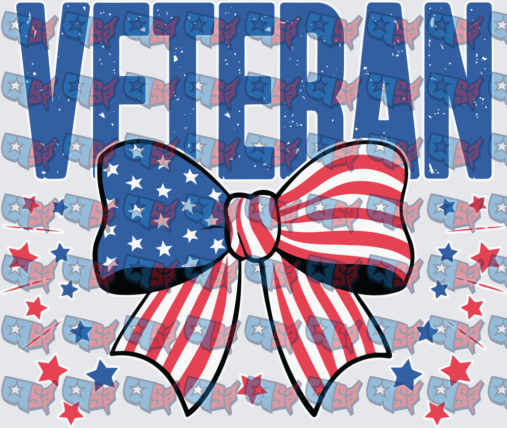 Veteran Bold Text American Flag Bow Stars (DTF)