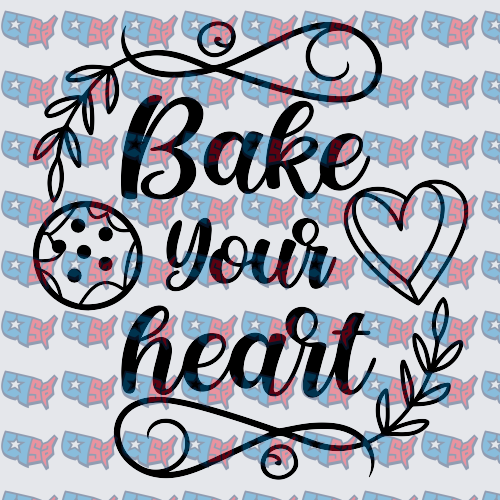 Bake Your Heart Script with Floral Swirls (DTF)