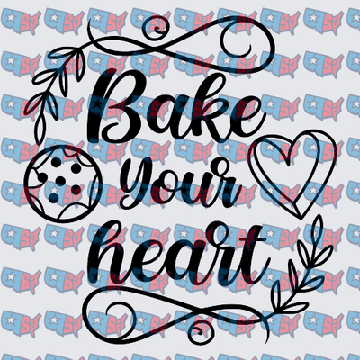 Bake Your Heart Script with Floral Swirls (DTF)
