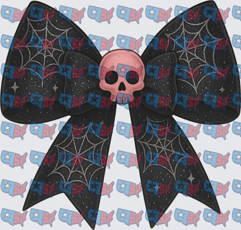 Black Glitter Spiderweb Bow Pink Skull Center (DTF)