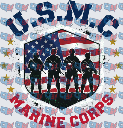 USMC Marine Corps Soldier Silhouettes American Flag Shield (DTF)