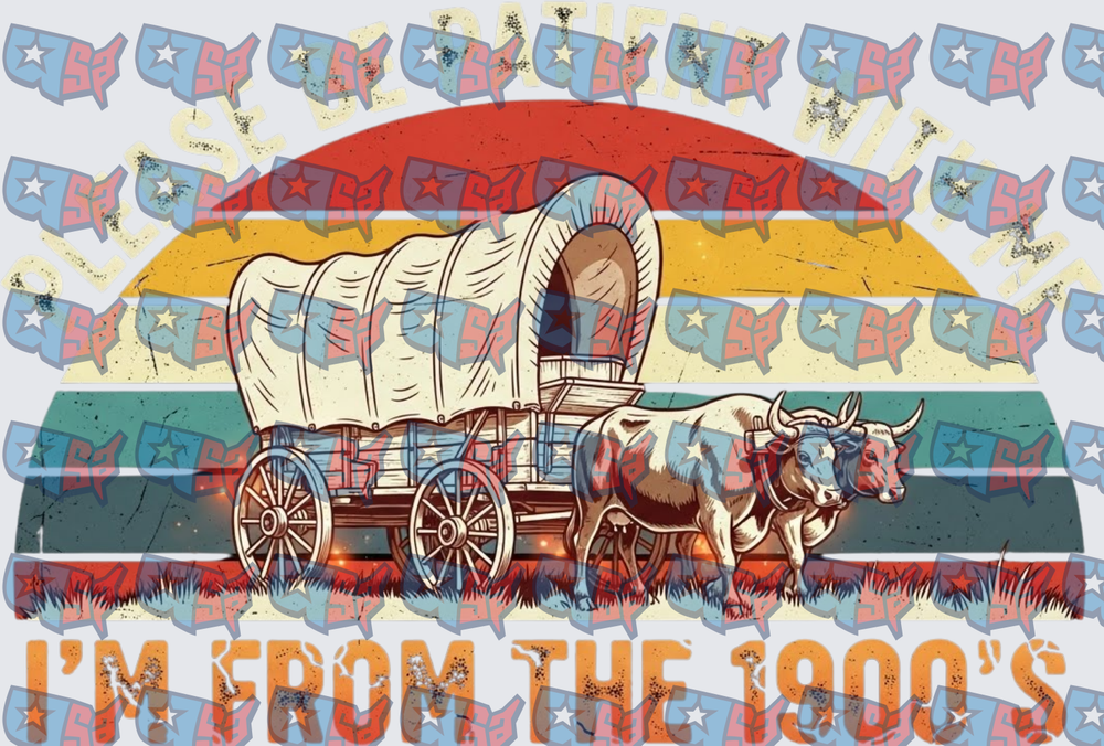 I'm From The 1800s Vintage Covered Wagon Oxen Retro Sunset (DTF)