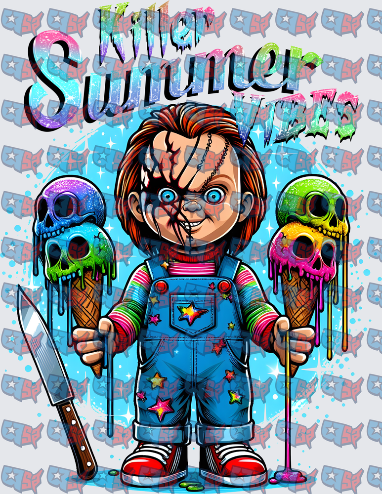 Killer Summer Vibes Scarred Doll Skull Ice Cream (DTF)