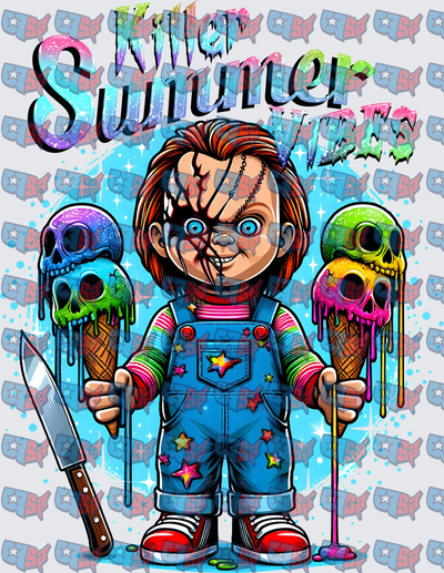 Killer Summer Vibes Scarred Doll Skull Ice Cream (DTF)