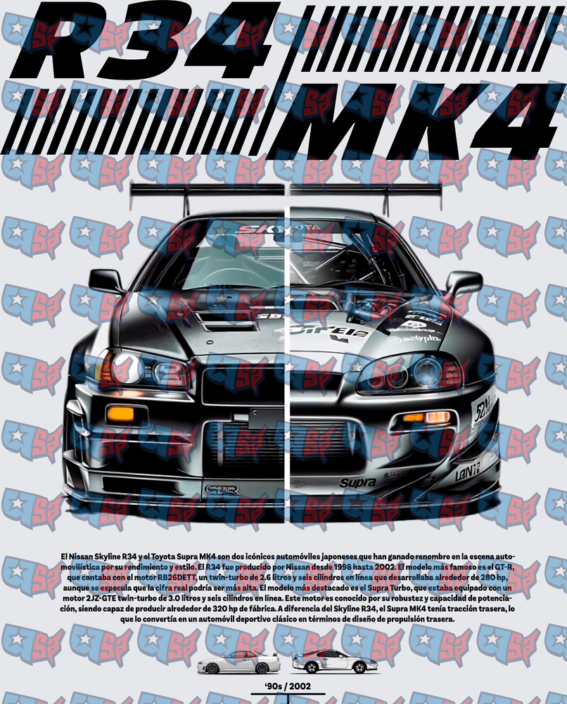 R34 vs MK4 Japanese Legends Split Car Design (DTF)