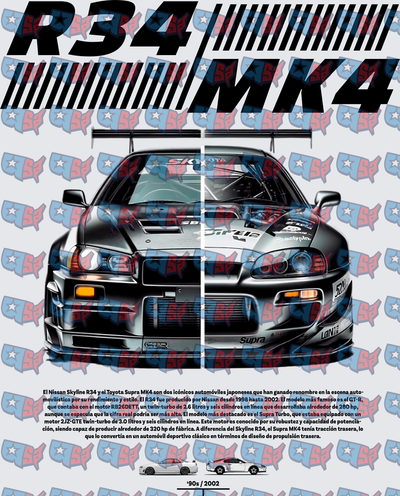 R34 vs MK4 Japanese Legends Split Car Design (DTF)