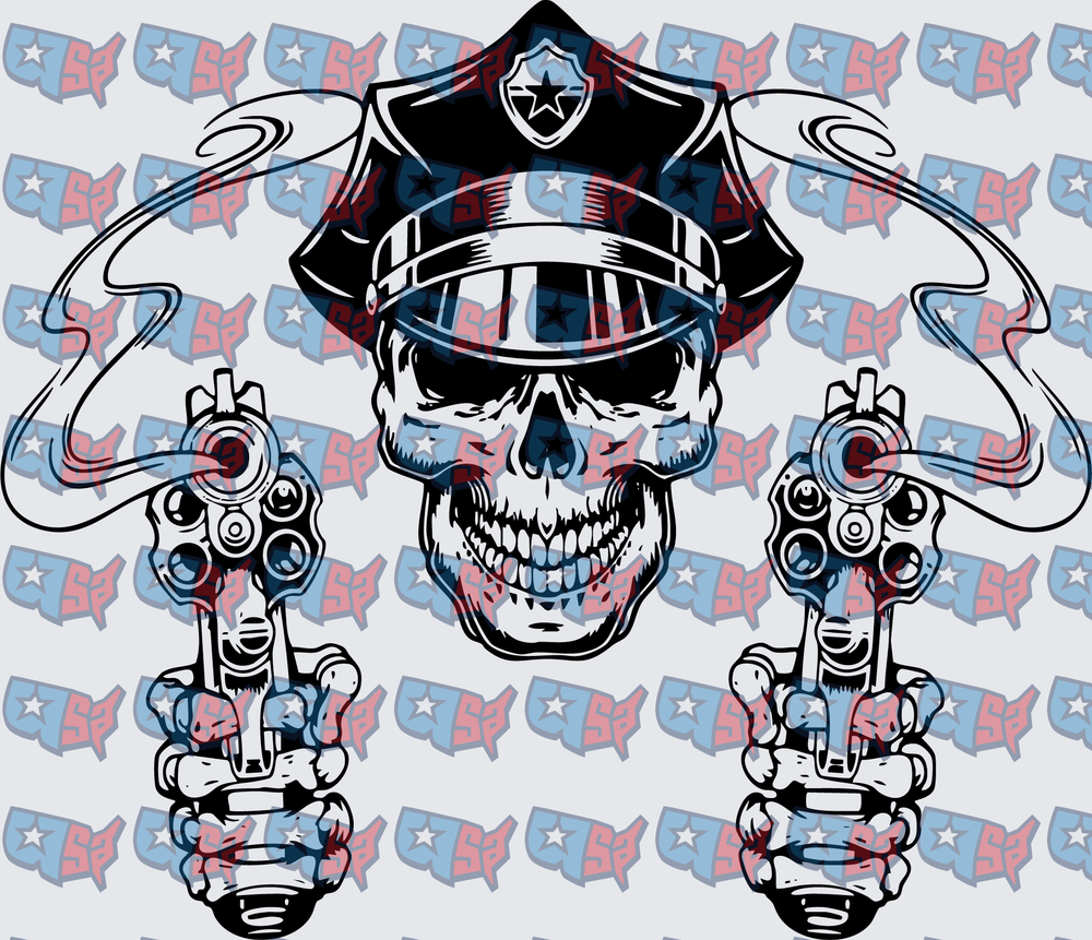 Police Skull Dual Revolver Skeleton Hands (DTF)