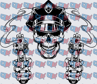 Police Skull Dual Revolver Skeleton Hands (DTF)