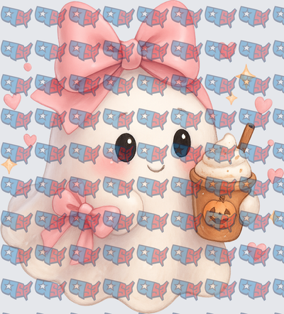 Cute Ghost Girl Pink Bow Pumpkin Spice Latte (DTF)