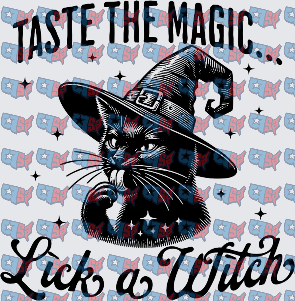 Taste The Magic Lick A Witch Black Cat Witch Hat (DTF)