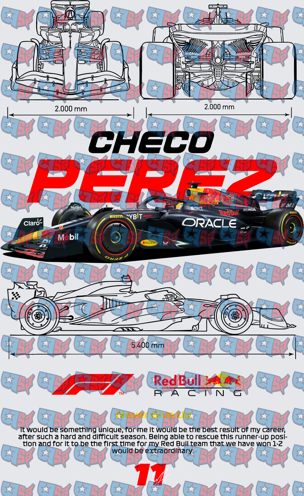 Checo Perez Number 11 F1 Red Bull Racing Car Blueprint (DTF)
