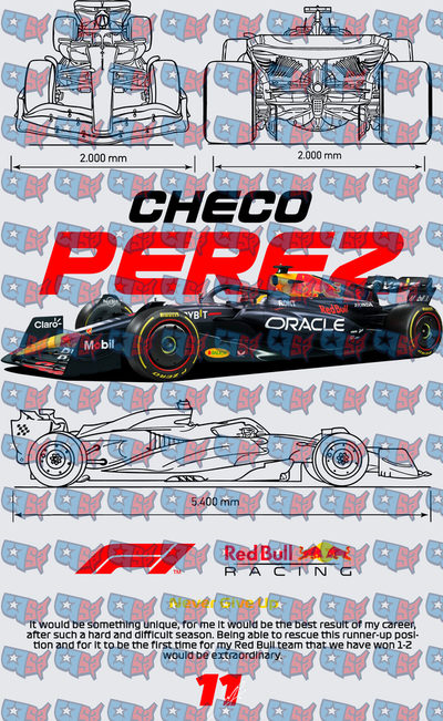 Checo Perez Number 11 F1 Red Bull Racing Car Blueprint (DTF)