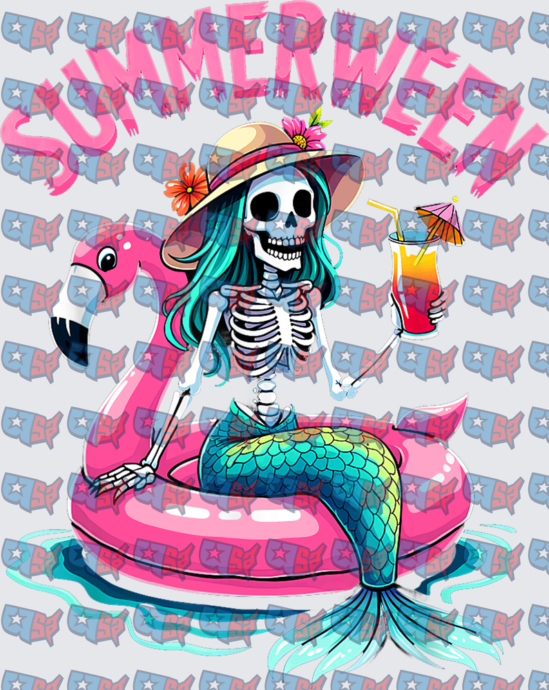 Summerween Skeleton Mermaid Flamingo Float Cocktail (DTF)